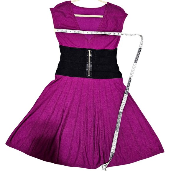 Karen Millen Purple & Black Cap Sleeve Dress Size 3 - Picture 9 of 10